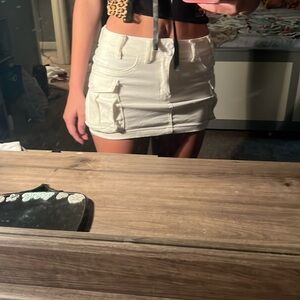 White mini cargo skirt